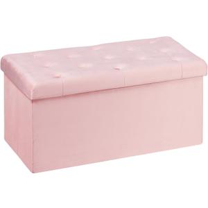 Folding Storage Ottoman, Long Ottomans Shoes Bench, Velvet Storage Chest Footrest Seat 31.5"x15.7"x15.7" (Pink, Large)