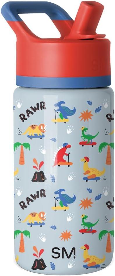 Simple Modern Kids Water Bottle with Straw Lid | 14oz Insulated Stainless Steel Kids Tumbler & Spill Proof Toddler Cup for School, Girls, Boys | Summit | Rad Dino