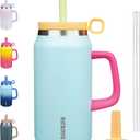 BJPKPK 50oz Insulated Tumbler with Handle Stainless Steel Travel Coffee Mug with Lid Reusable Large Water Bottle with Straw,Sky Blue