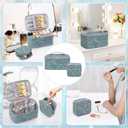 OCHEAL Makeup Bag Set, Portable Travel Makeup Bags Cosmetic Organizer Bag for Women Cute Floral Cosmetic Pouch Large Capacity Make up Bag PU Leather Toiletry Bags with Divider and Handle-Blue