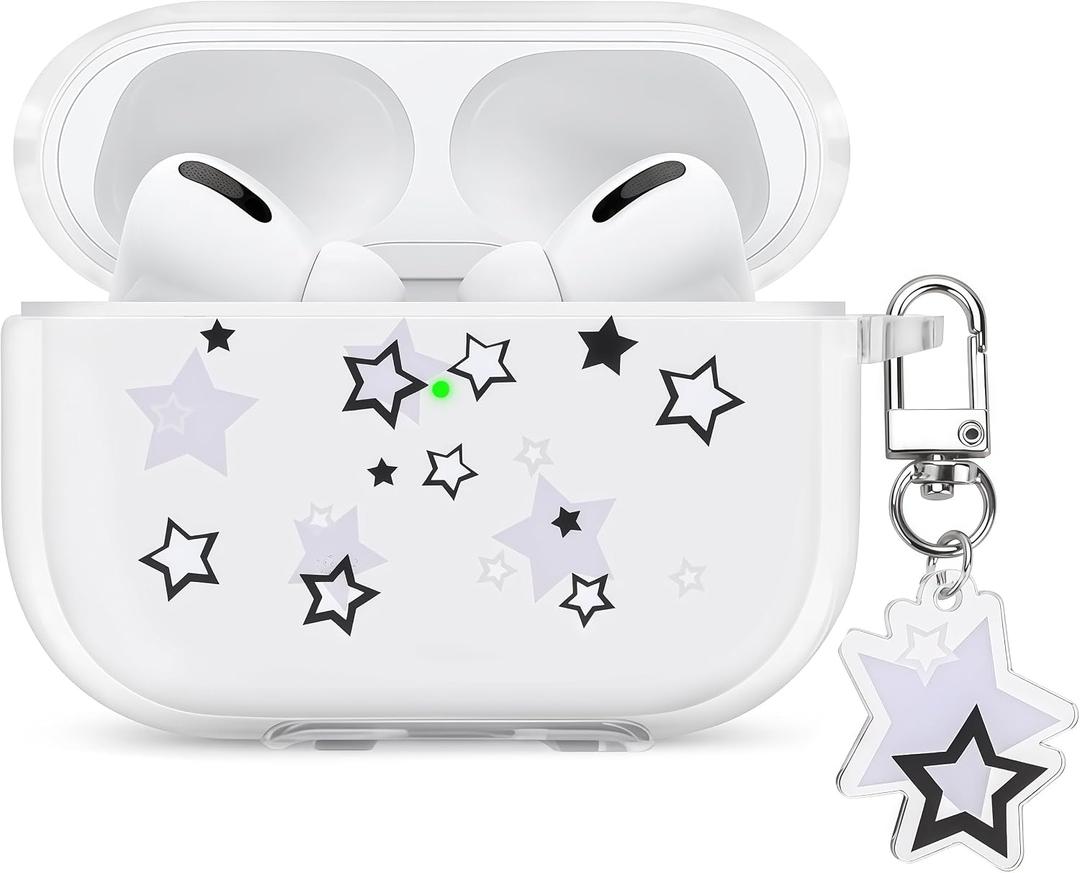 Cases for AirPod Pro 3 with Star Keychain, Cute Charms Star Pattern Design, Clear Soft Protective Cover for Women Girls, 2025 New Released