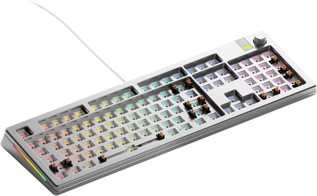 GLORIOUS Gaming - GMMK 3 PRO Barebones Custom Keyboard Kit w/Knob, Custom Modular Aluminum Body & Gasket System, Hotswappable 100% Keyboard, Sound Dampening Foam, Aluminum Switch Plate ANSI (Silver)