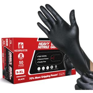 Industrial Nitrile Gloves  Heavy Duty Disposable Mechanic Gloves with Diamond Texture (Large)