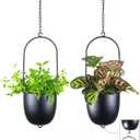 HemePaha Stackable Metal Hanging Planters, Set of 2 Black Oval Plant Hangers with 6 inch Flower Pots, Modern Wall and Ceiling Plant Holders for Indoor Outdoor Plants Home Dcor
