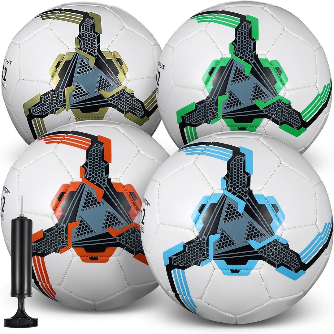 Tradder 4 Pack Operation Christmas Soccer Balls with Pump Size 3 4 5 Deflated Soccer Balls for Outdoor Indoor Sport Gift for Youth Teens Adult Christmas Charity Donation