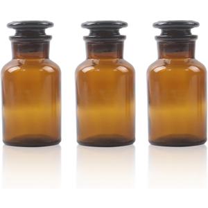 Klmnop 3 Pcs 125ml Lab Glass Reagent Bottle, Wide Mouth Amber Bottle with Ground Stopper for Labs,Universities and Home(Amber)