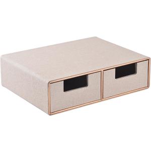 Linen Leather Desk Organizer with DrawersMini Desktop Drawer Organizer StackableMultifunctional Tabletop Organization Storage Box for Office Supplies Home Vanity Toiletries (Beige, 2-drawers)
