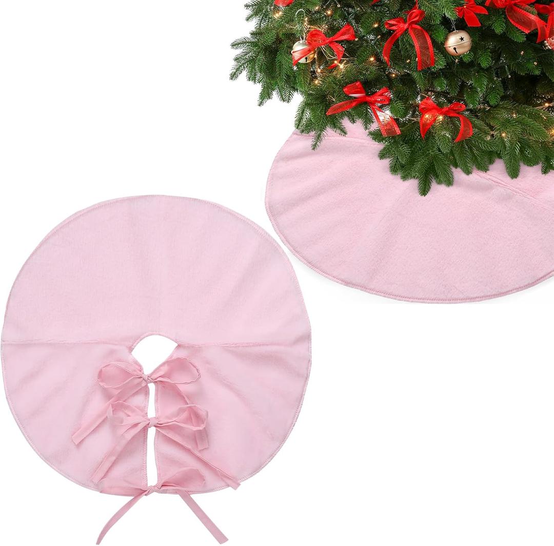 Gejoy Christmas Tree Skirt Jade Fox Velvet Light Pink Mini Tree Skirt for Xmas Party Christmas Decoration Bedroom Home Classroom Corner Decor 12 Inches Gift to Family and Friends