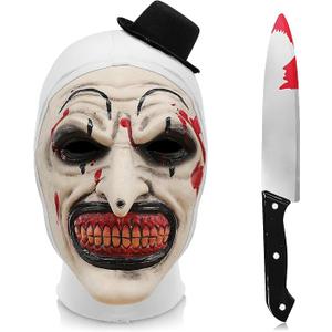 Adult Scary Clown Mask, 3PCS Bloody Killer Halloween Masks with Knife Gloves, Horror Party Cosplay Props