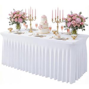 Baoszty White Spandex Tablecloth for 6FT Rectangle Tables, Table Skirt 30x72 Inch Stretch Table Cloths Elastic Fitted Tables Cover for Wedding Parties Birthday Banquet Baby Shower Events