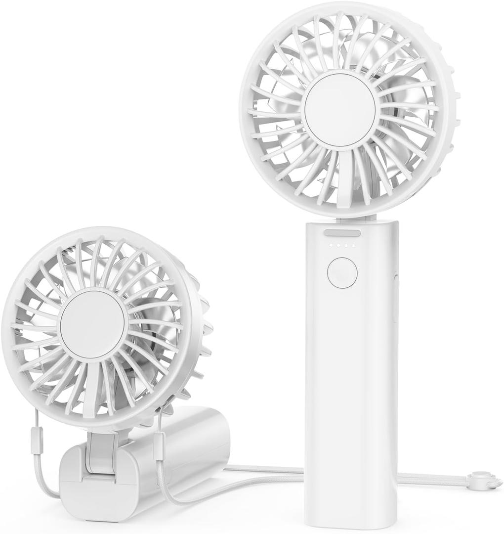 Sham Sham Foldable Handheld Fan, 2000mAh & Ultra-Portable | Dual Turbo Airflow Cools 40% Faster | 12H Runtime & 4 Speeds | for Travel, Outdoor, Office Use (Moonlight White)