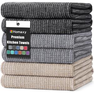 Homaxy Premium Kitchen Towels(18”x 28”, 6 Pack), Large Cotton Kitchen Hand Towels, Flat and Terry Dish Towels, 380 GSM Highly Absorbent Tea Towel Set with Hanging Loop, Grey/ Khaki/ Black Homaxy Premium Kitchen Towels(18”x 28”, 6 Pack), Large Cotton Kitchen Hand Towels, Flat and Terry Dish Towels, 380 GSM Highly Absorbent Tea Towel Set with Hanging Loop, Grey/ Khaki/ Black