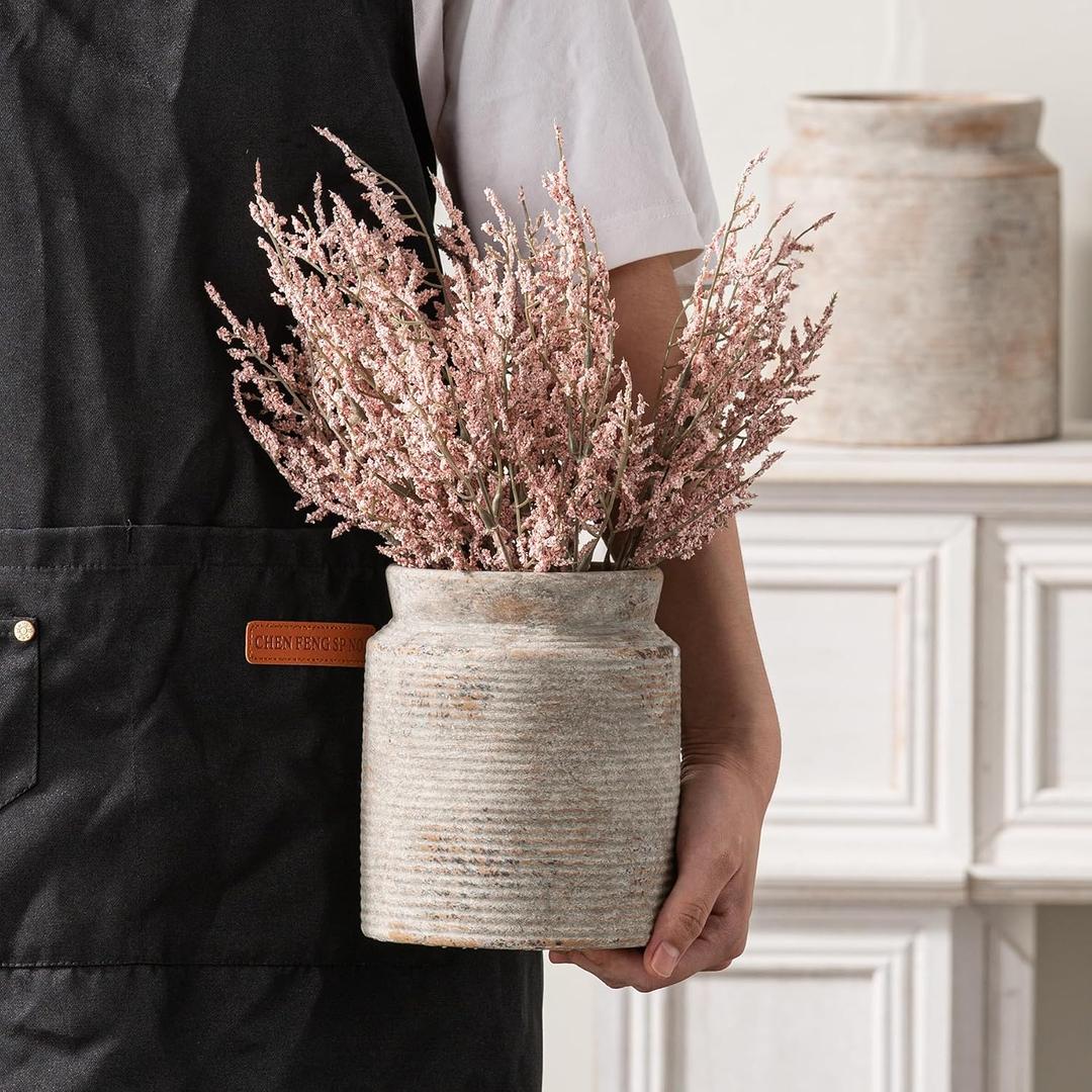 Rustic Utensil Holder for Kitchen Countertop - 6.5 inch Ceramic Utensil Crock Farmhouse Cooking Utensil Organizer for Spatula, Spoon (S-Rustic)