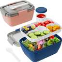 Freshmage Large Salad Container for Lunch, 2 Packs 68oz Salad Bowls with 5 Compartments, Salad Dressings Container for Salad Toppings, Snacks, Men, Women (Pink+Blue)