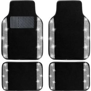 NBTEPEM Bling Car Floor Mats Full Set, Universal Fit Most Cars, SUV, Trucks, 4 pcs Sparkle Glitter Diamond Carpet for Women Girls with Anti-Slip Pad (Silver Diamond)