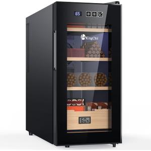 KingChii 26L Electric Cigar Humidors with Temperature Control System, Cigar Cabinet with Spanish Cedar Wood Shelves & Hygrometer, Father's Day Gifts for Men (4 Layers 200 Capacity) (Black)