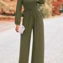KIRUNDO Jumpsuits for Women Dressy Casual One Piece Long Sleeve Wide Leg Long Pant Rompers With Pockets 2025 Fall Outfits (Green, XXL)
