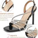 HARENCE Heels for Women Stilettos Sandals: Square Open Toe Strappy High Heeled Ankle Strap Rhinestone Dress Shoes for Wedding Prom Party Bridesmaid (Black)