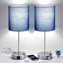 Blue Touch Lamps for Nightstand Set of 2 - Bedside Table Lamp for Bedroom with Dual USB Ports & AC Outlet, 3-Way Dimmable Lamps for Living Room Boys Room, Night Light with 5000K Daylight Bulbs