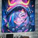 HOUHUANG Anime Neon Tapestry - 59x59 Inches Large Wall Hanging for Room Decoration, Glow-in-the-Dark Trippy Boho Style with Blacklight Effects, Perfect for Bedroom and Custom Tapestry Lovers (Hell girl)