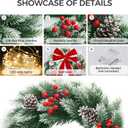 Pinkpum Lighted Christmas Wreath for Front Door Decor 16.5" Green Winter Wreath with LED String Lights for Home Wall Window Porch Farmhouse Indoor Outdoor Decorations Berries Pine Cones Bow 1 Pack