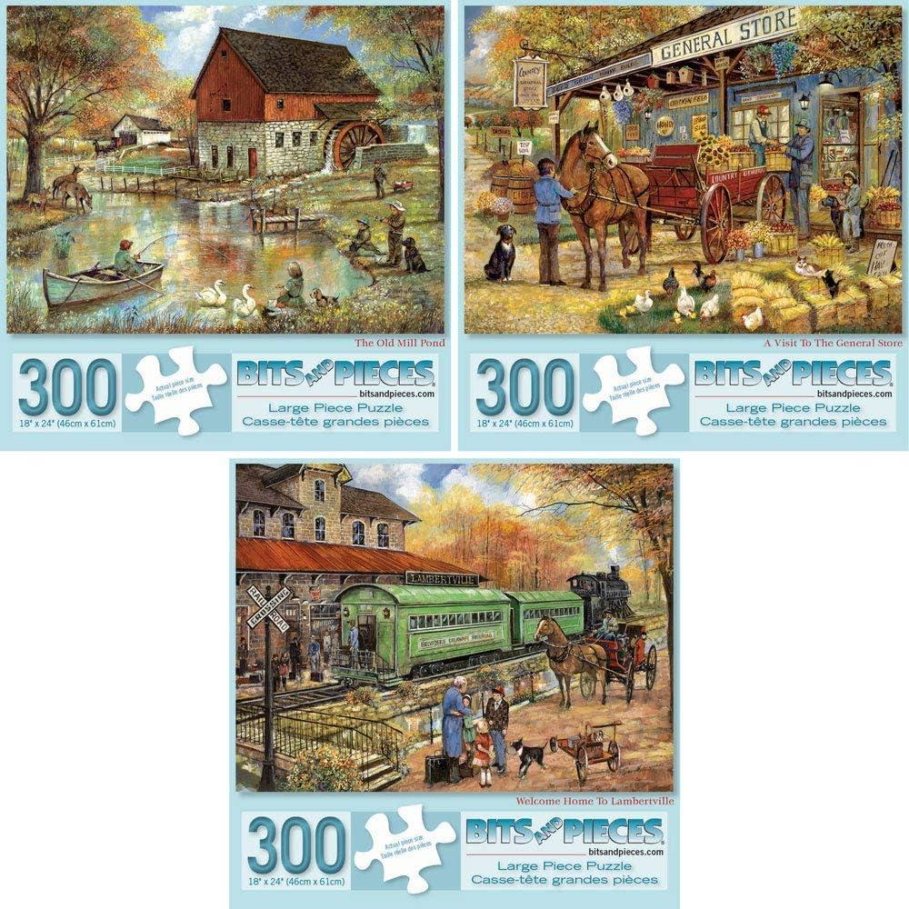 Bits and Pieces  Value Set of Three Large 300 Piece Jigsaw Puzzles for Adults  Jigsaw Puzzles Designed by Artist Ruane Manning, Completed Puzzle Size: 18" x 24"