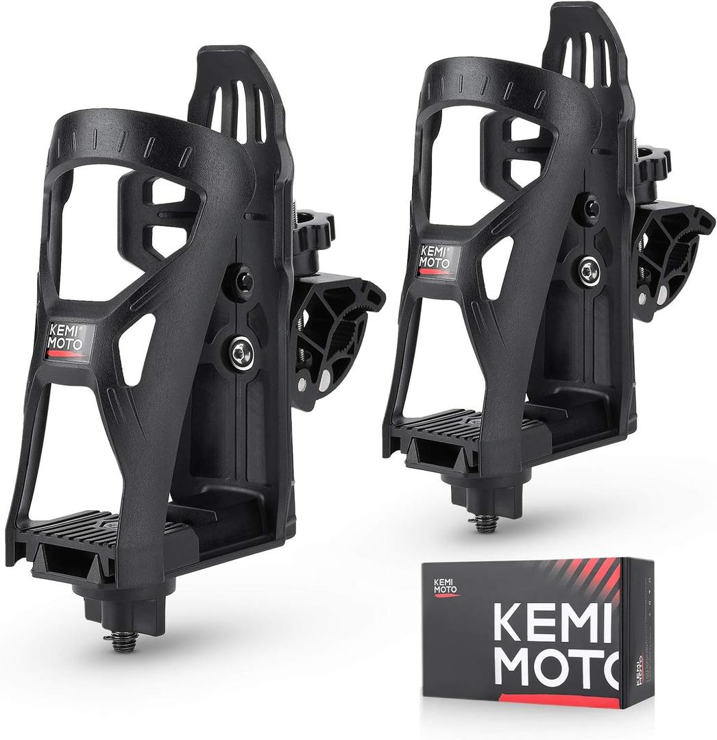 KEMIMOTO ATV Cup Holder, Upgraded Motorcycle Drink Holder Handlebar, Water Bottle Holder Mount with 0.6-1.56 Metal Clamp for Scooter Bike Boat Stroller Wheelchair Golf Push Cart Tractor