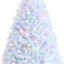 GOFLAME 6FT White Artificial Christmas Tree Hinged, Iridescent Xmas Tree W/ 792 Glittery Tips, Folding Metal Stand, Premium PVC & PET Material, Luxuriant Unlit PVC Holiday Tree Décor for Home Office