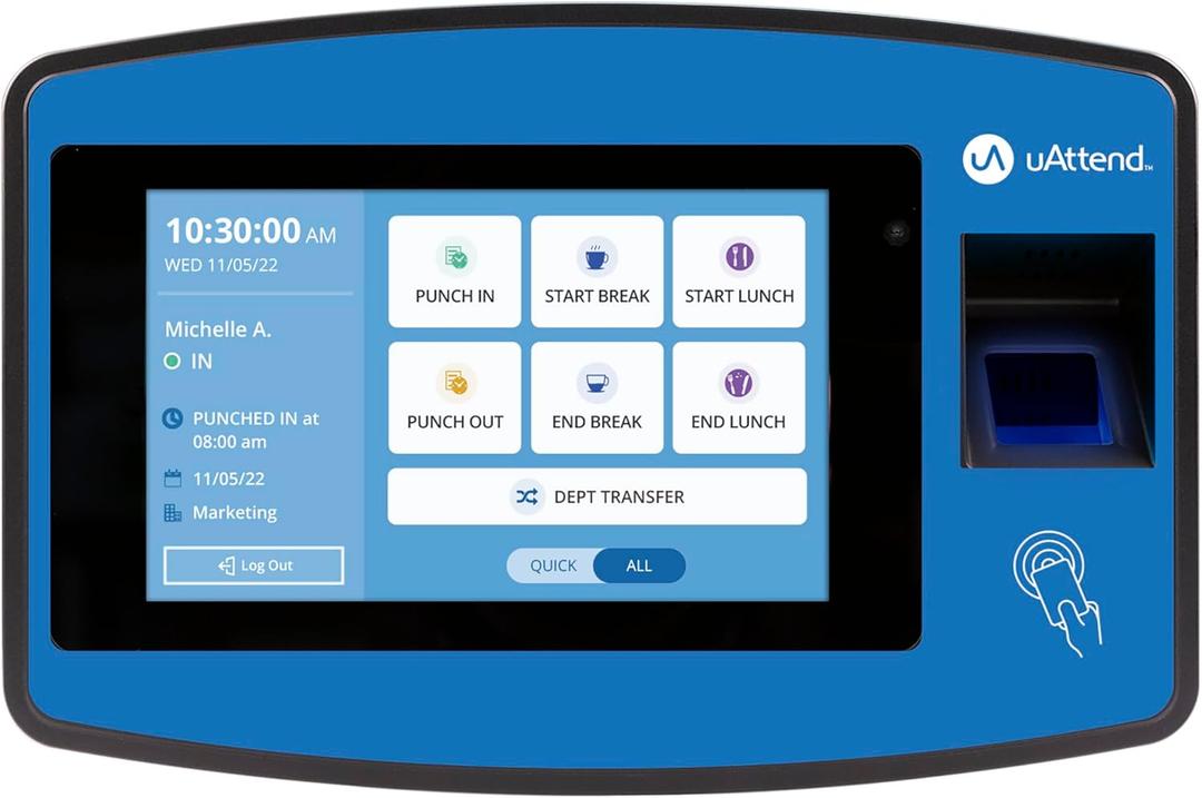 uAttend NX2500 Biometric Fingerprint, RFID, PIN Time Clock for Small Business  Cloud-Based Attendance System with Optional Payroll Integration  All-in-One System