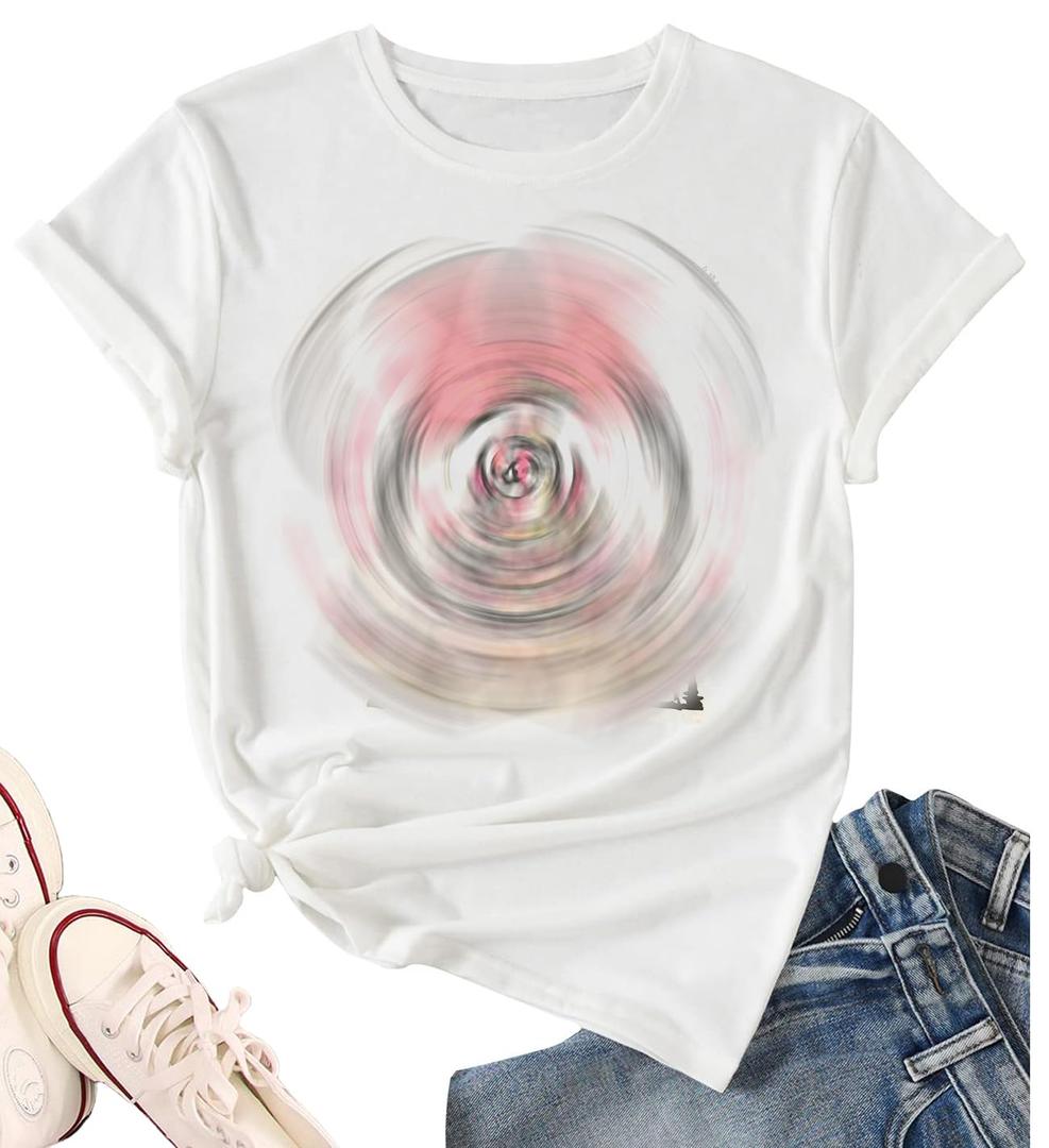 Women Graphic Tee Cute Holiday Vacation Shirt Short Sleeve Casual Tops (X-Large,White) (White, XL)