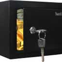 Yuanshikj Safe Box with Key Lock, Steel Security Lock Box, 0.23 Cubic Feet, 9.1" W x 6.7" D x 6.7" H, Small Hidden Safe for Home Office Cash Jewelry Storage (BLACK)