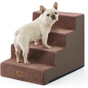 COZY KISS Dog Stairs for Small Dogs, 17.7" Extra Wide Right-Angle Pet Stairs for Couch and Beds, Anti-Slip Dog Steps for Old Cats and Lowrider, 17.7x23.6x17.7 inch, Brown