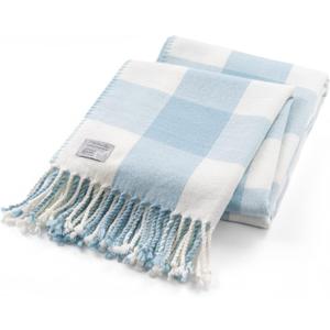 Mellowdy Classic Checkered Blanket - Faux Cashmere Plaid Throw with Fringe - Soft Woven, Lightweight, Farmhouse, Vintage Inspired Dcor for Couch, Chair, Office (Winter Blue, 50x60)