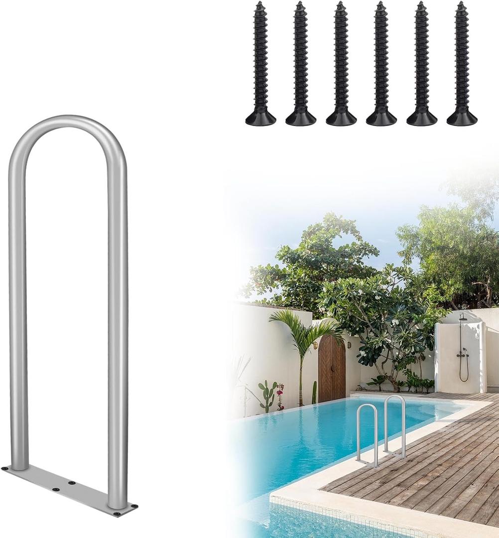 Aluminum Dock Boarding Handrail, 28" x 13" Swimming Pool Railing & Hot Tub Handrail, Boat & Dock Boat Safety Grab Bar, Handrails for Outdoor Steps with Base Plate for Indoor/Outdoor Pools/Spas Docks