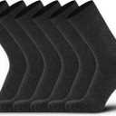 DarkCom Men's Dress Socks, Black, 6 Pairs Classic Cotton Polyester Socks, Reinforced, Cozy (7-9)