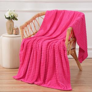 Puncuntex Flannel Fleece Throw Blanket Hot Pink 60"80",Super Soft Plush Cozy Blanket with Square Grid Design Luxury for Couch Sofa Chair
