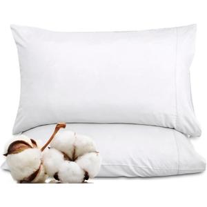 ROYALE LINENS 300 Thread Count 100% Long Staple Combed Cotton Pillowcases Set of 2 - Ultra Soft - King Bed Pillow Cover - 20"x40" - Breathable, Cool & Crisp Percale White Pillow Cases (King, White)