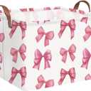 Rectangular Pink Girls basket,Delicate pink bow girls nursery laundry basket,Pink Laundry Hamper,kids waterproof collapsible canvas basket,Toy bins,Girls Room decor(Bowknots)