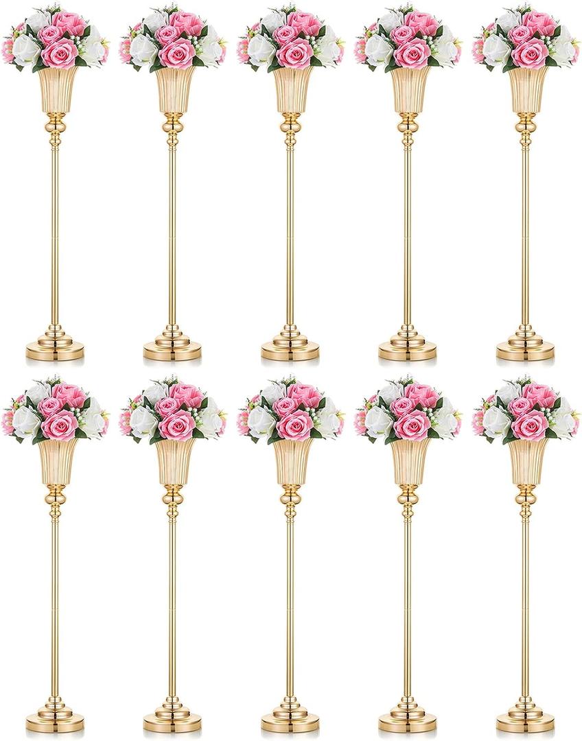 NUPTIO Centerpiece Vase Tall Gold: 10 Pcs 30.5" Wedding Flower Stand for Table Metal Trumpet Vase for Party Decorations