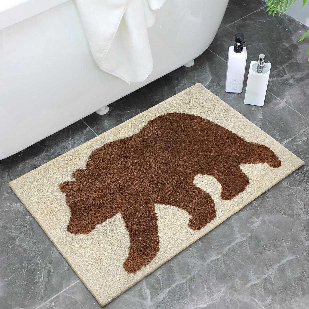 Bear Bathroom Rugs Non Slip Soft Rustic Cabin Lodge Rug Farmhouse Bathroom Bear Mat Absorbent Carpets Floor Mat Decor for Home Kitchen Bedroom 17x29 Inch