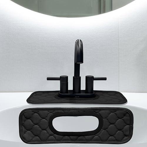 Bathroom Sink Splash Guard Oval-Hole Rectangle-Hole: AHA HOMEWARE, Faucet Mat for Bathroom Sink Oval Base , Bathroom Sink Water Splash Guard Centerset Rectangle Base (Black)