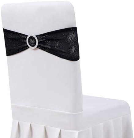 Eternal Beauty Set of 50 Black Chair Band Bow Halloween Spandex Chair Sashes for Wedding Chair Decorations