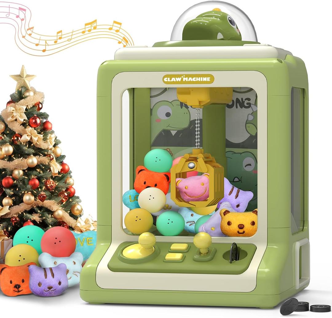 Dinosaur Claw Machine for Kids Ages 3+, Mini Electronic Arcade Game Vending Toy Candy Dispenser Crane Prize Machine with Music for Boys Girls Christmas Birthday Party Gift(6.7*6.1*11.8in)