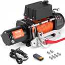 VEVOR Electric Winch, 10,000 lb Truck Trailer Jeep Winch, 12V DC 7/20 in x 65 ft Synthetic Rope Aluminum Fairlead Wireless & Wired Remote Control, IP55 Waterproof Towing for Off Road Jeep SUV Boat