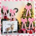 Riceshoot 12 Pcs Christmas Pink Bows Large Christmas Tree Topper Bow 12" x 24" Outdoor Decorations Wreath Bow with Glitter Gold Edge for Xmas Home Front Door Decor