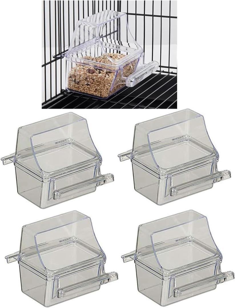 Mcage Lot of 4 Clear Transparent Bird Cage Birds Feeding & Watering Feeder Cups