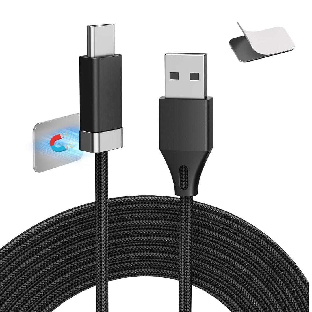 2 x Magtame USB A to USB C Cable 5FT, StayCable with Built-in Magnetic Holder for Nightstand/Desk/Car, Type C Fast Charging Anti-Fall Cord with 2 Adhesive Metal Plates, Braid USB Data Cable for iPhone 17
