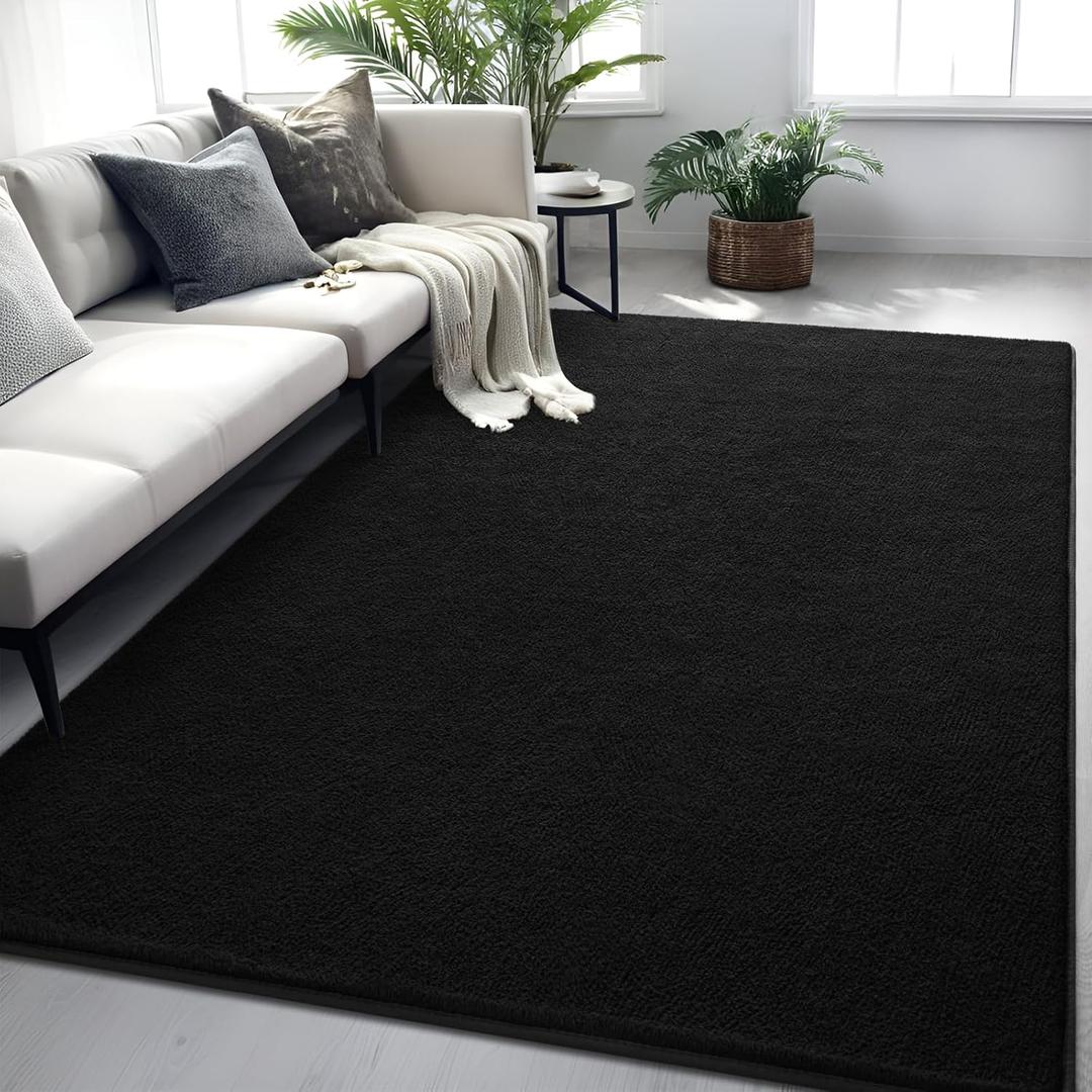 Rugs for Bedroom Living Room, 5x7 ft Black Area Rug, Washable Memory Foam Indoor Carpet, Modern Aesthetic Minimalist Non-Slip Carpets for Boys Girls Adults Home Decor (5x7 Feet)