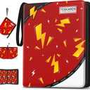 Trading Card Binder 4 Pocket,400 Pocket Card Collection Binder with 50 Removable Sleeves,PU Waterproof Top Card Book,3-Ring Zipper Collectible Trading Card Album for MTG/TCG/Card Holder GiftRed (Small)