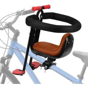 Kid's Bike seat Front Child Carrier Bike Chair for Bicycle Kids seat for Children 2~4 Years,Weight 55 lbs (front mounted brown)